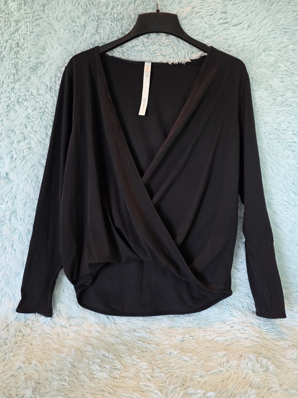 Lululemon Black Surplice Wrap Front Long Sleeve Top - Size 10